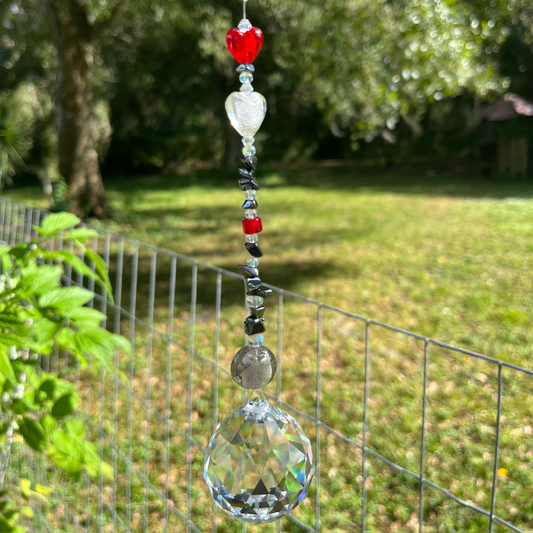 Large Crystal Prism Suncatcher Red Hearts