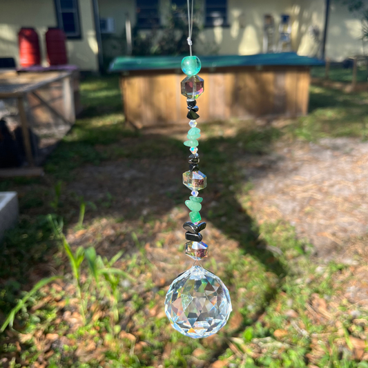 Large Crystal Prism Suncatcher Teal and Black